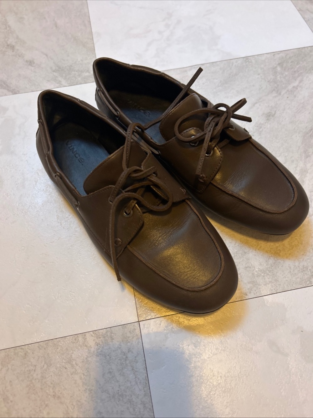 Vince Women's Marin Brown Leather Boat Flat Shoes sz 8M